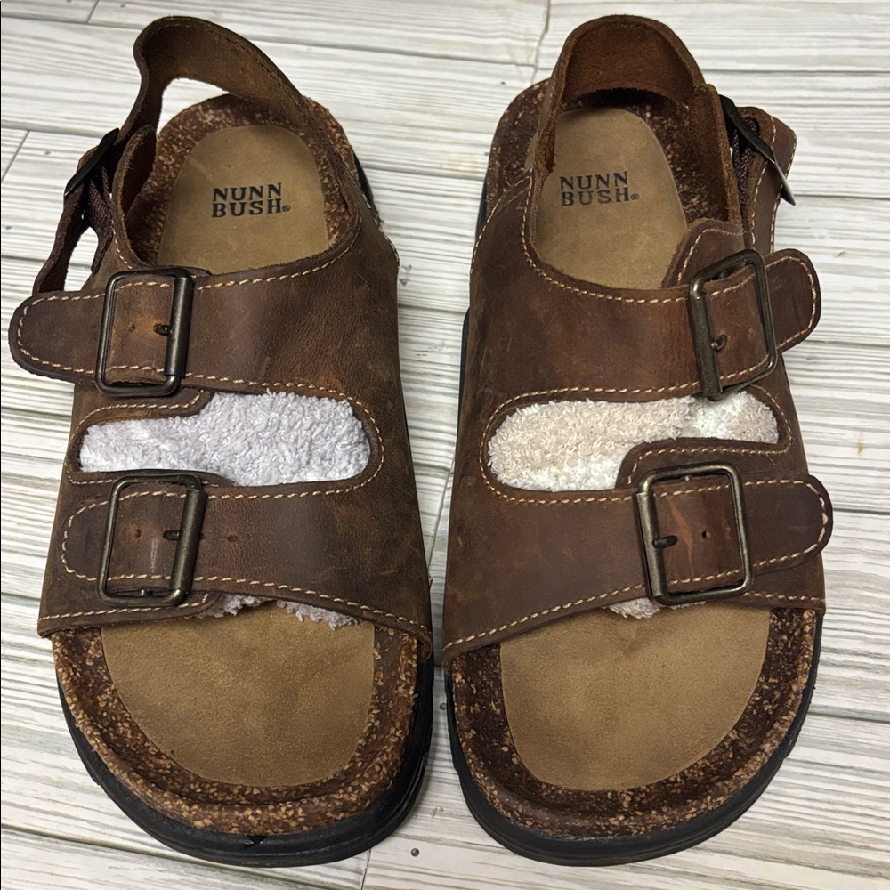 Nunn Bush Men’s Leather Buckle Sandals Brown Outdoors Ready Size 9
